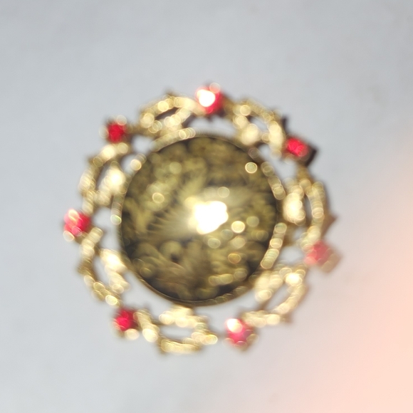 Vtg Damascene Spain Pink Red Rhinestone Bird  Pin Brooch - Picture 2 of 3